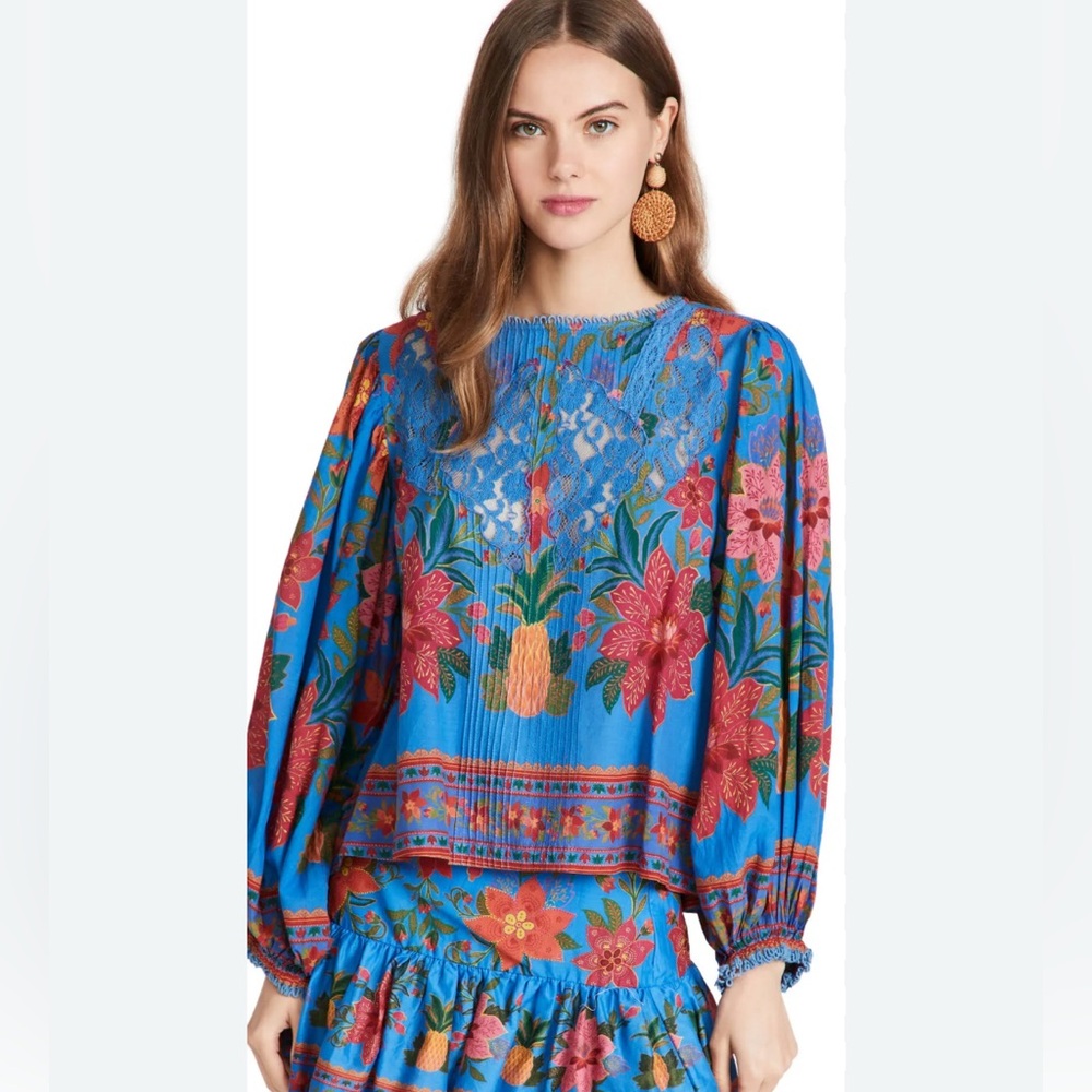 NWT Farm Rio Floral Blue Women's Top